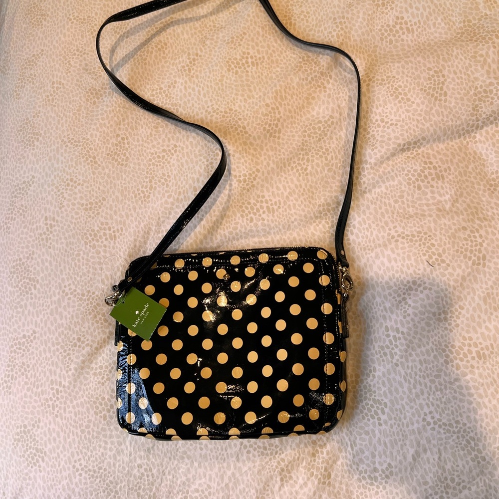 NWT Kate Spade Black and Gold Polka Dot Crossbody Bag